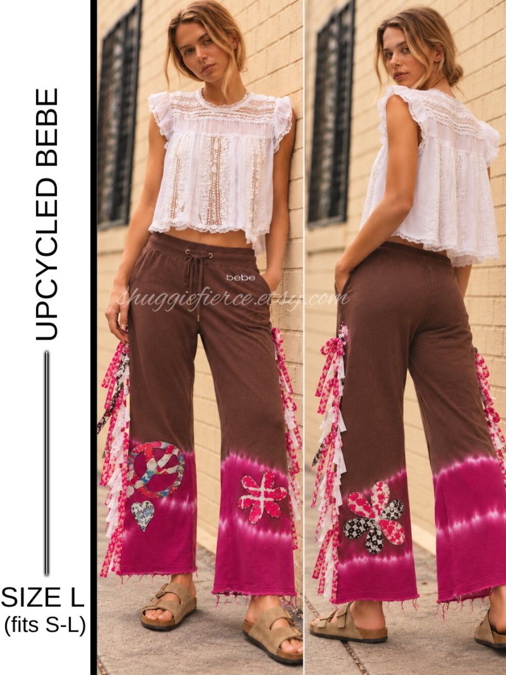 ✨Shuggie Fierce Upcycled BeBe Wide-Leg Sweatpants – Size L (Fits S-L) ✨QUICKSHIP